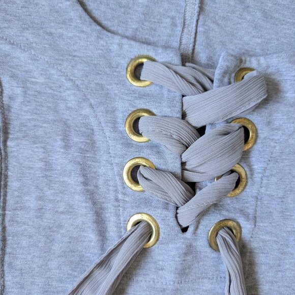 Free People, Looking Back Lace-Up Long Sleeve Top, Gray, Sz S - Picture 11 of 12